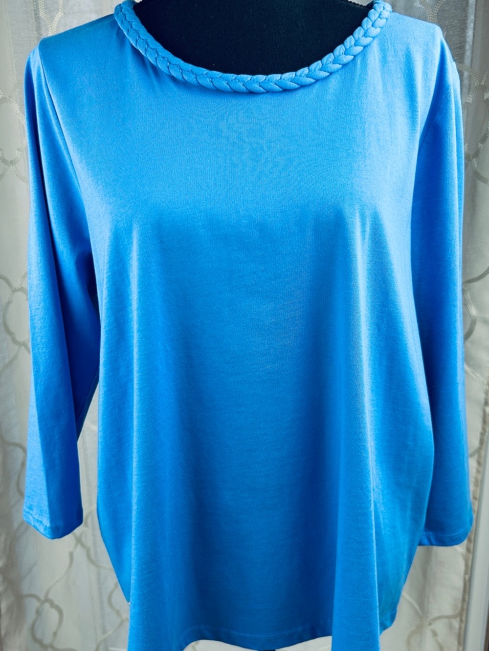 Lilly Pulitzer Braided Neckline Long Sleeve Tee in Bright Blue